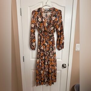 Hayden Floral Long Sleeve Maxi Dress - Orange and Brown